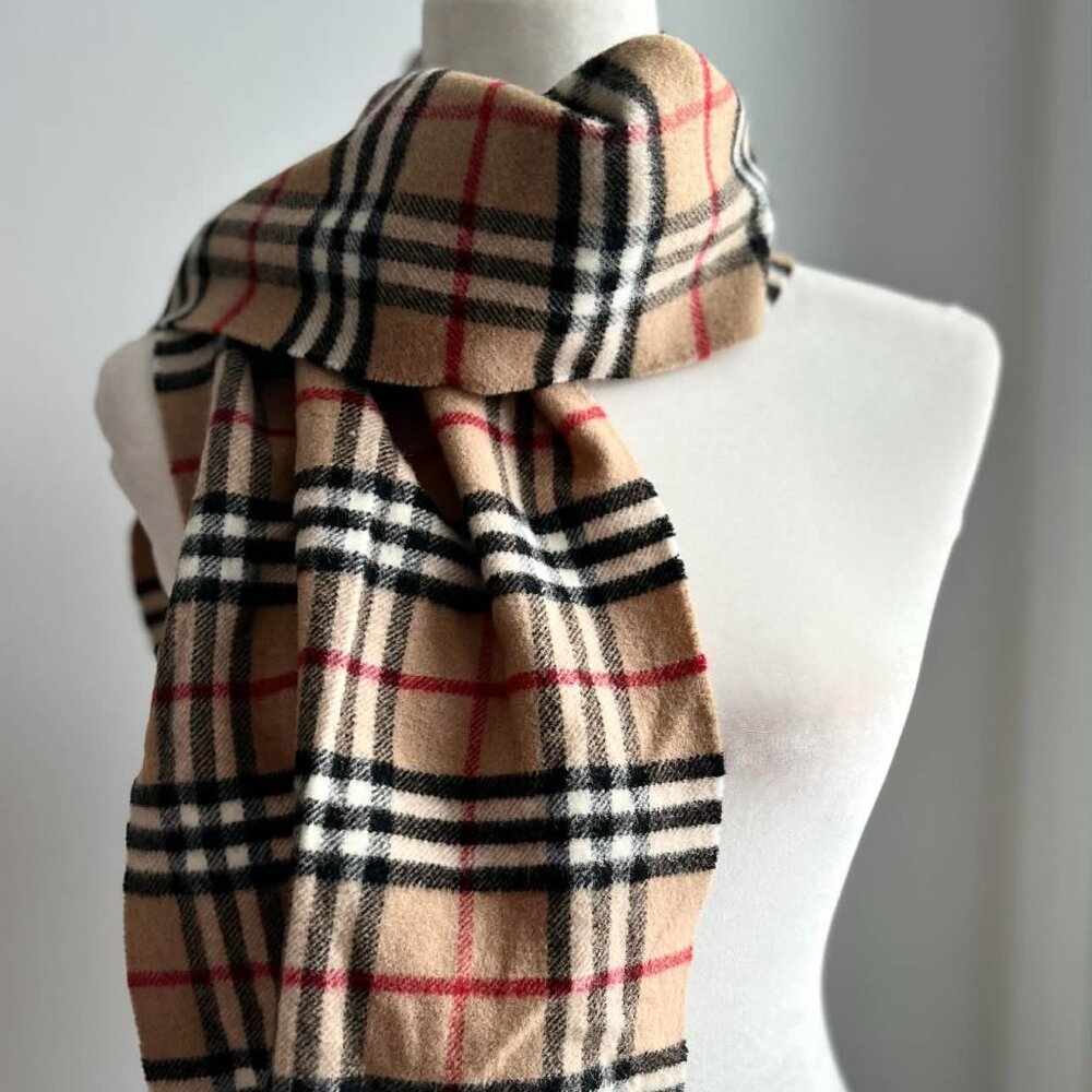 Camel Heritage Plaid Extrafine Pure Merino Wool Men's Long Scarf - Made in Italy